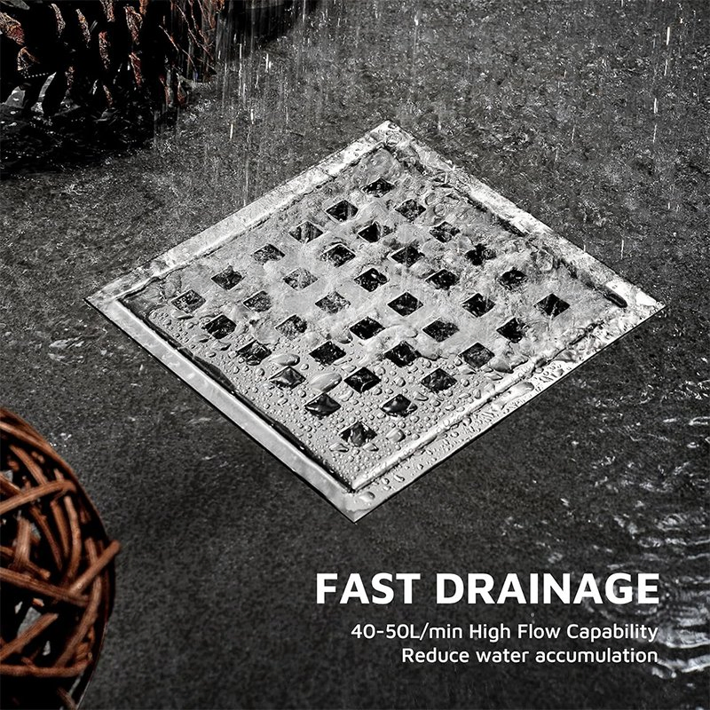 Wholesale 6 Inch Square 304 Stainless Steel Bathroom Shower Floor Drain