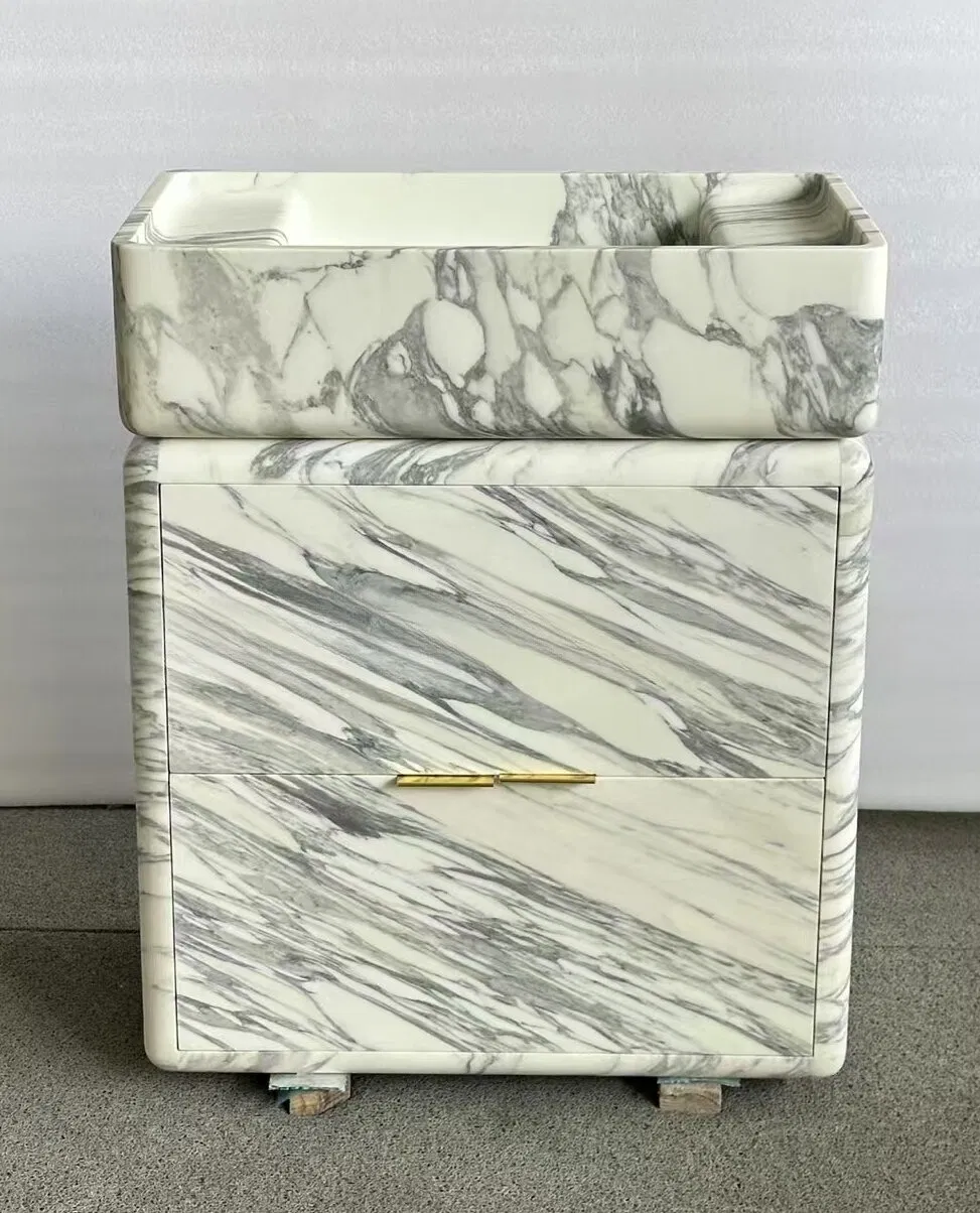 Natural Customized polished white Arabescato Marble Bathroom Storage Cabinet for interior Hotel/Apartment/Villa/Resort/House bathroom/kitchen
