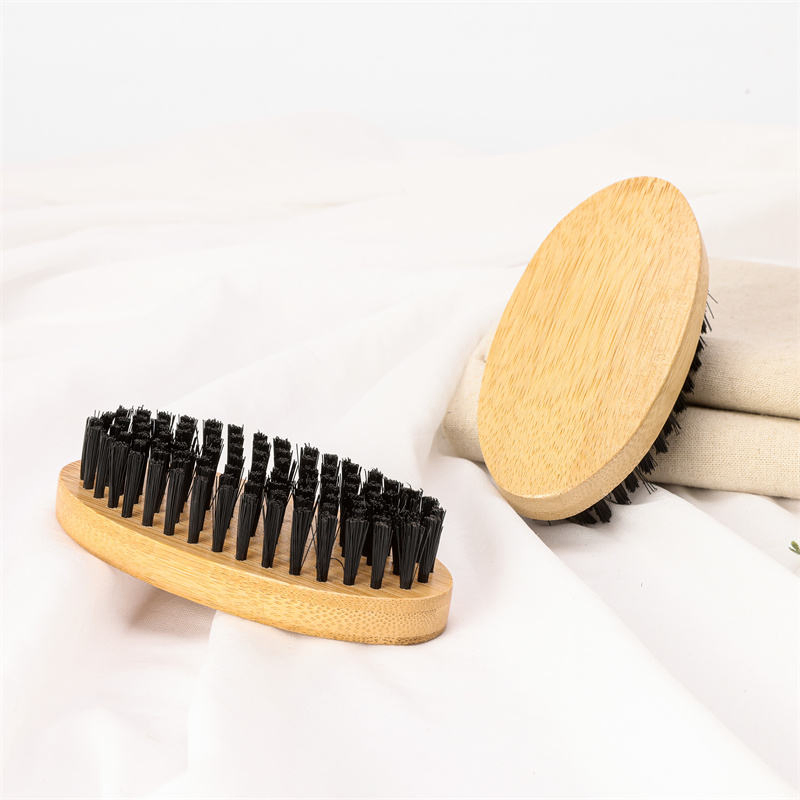 Best Selling Nylon Bristle Beard Brush Custom Logo Beech Wood Grooming Beard Hairbrush with Oval Paddle Shape