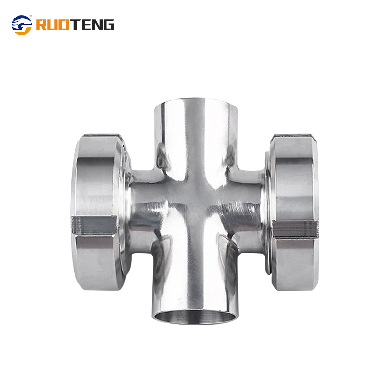 [Ruoteng] Stone Sanitary Welded Spherical Mirrors Custom Fluid Sanitary Stainless Steel SS304 4 Way Pipeline Clamp Cross Sight Glass