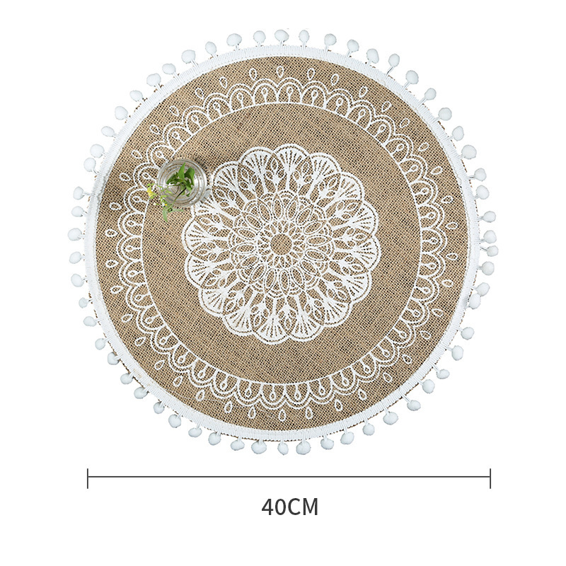 Minimalist Fringe Placemat, Round Natural-Colored Jute Screen Printing Pad