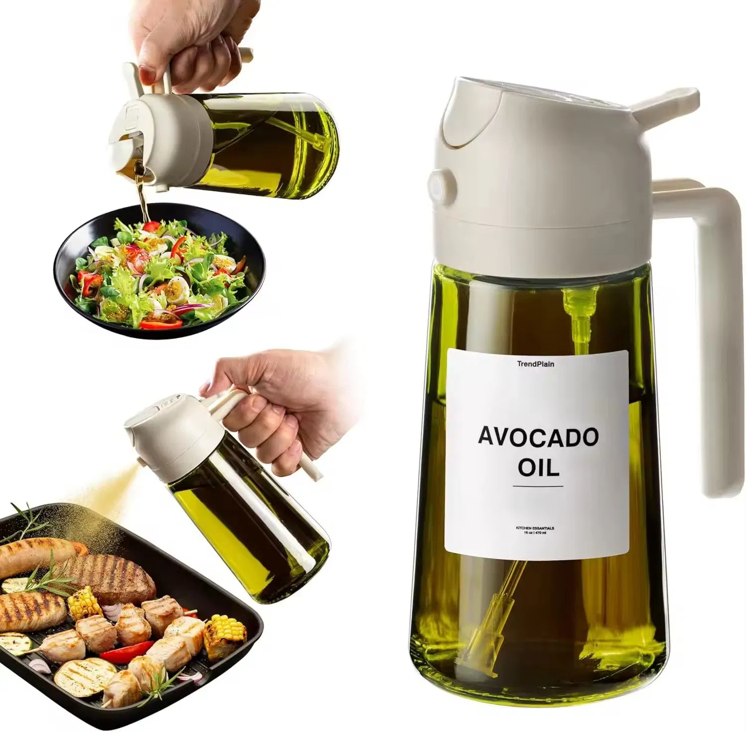 2025 Better Quality Dark Glass Color 16oz Kitchen Cooking Manual Maiden Oil Sprayer 2 in 1 Olive Oil Dispenser with Oil Brush