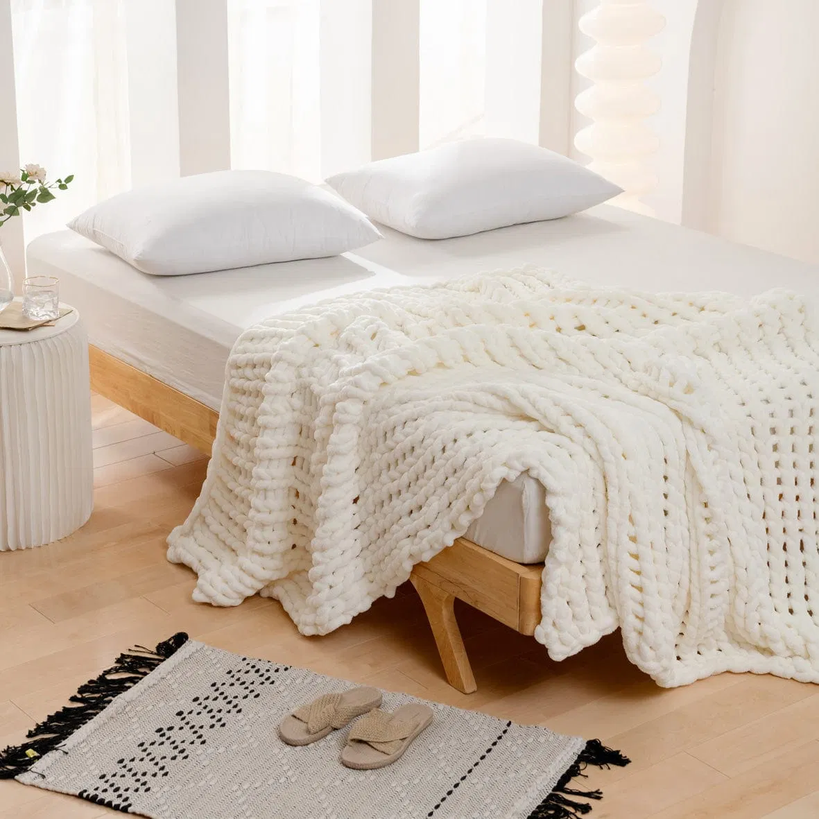 Hand Crafted Super Chunky Knit Blanket Throw Blanket Hand Made Custom Knitted Blanket Chenille