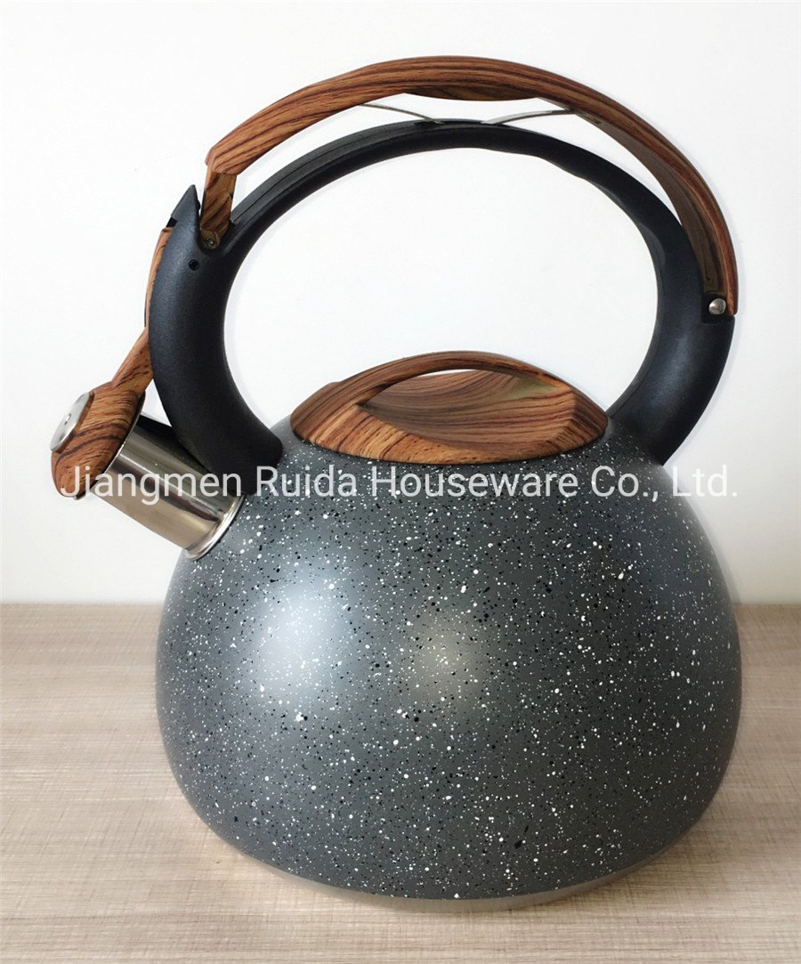 Stainless Steel Kitchenware Set Use on Stove Top 3.0 Liter Stainless Steel Water Pot with Whistling Spout in Colorful Painting and Fixable Handles