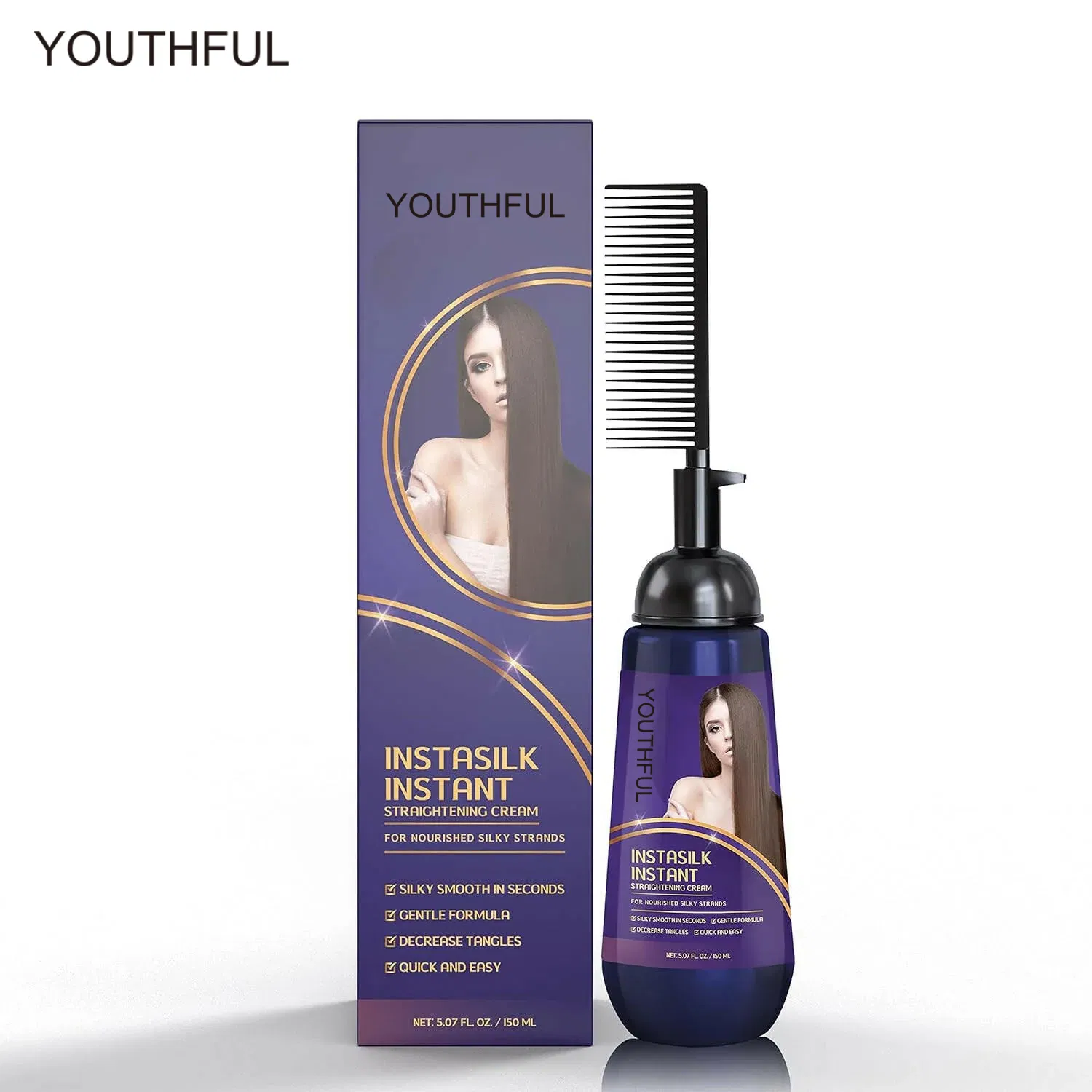 Youthful Instant Hair Straightener Cream with Applicator Comb Brush