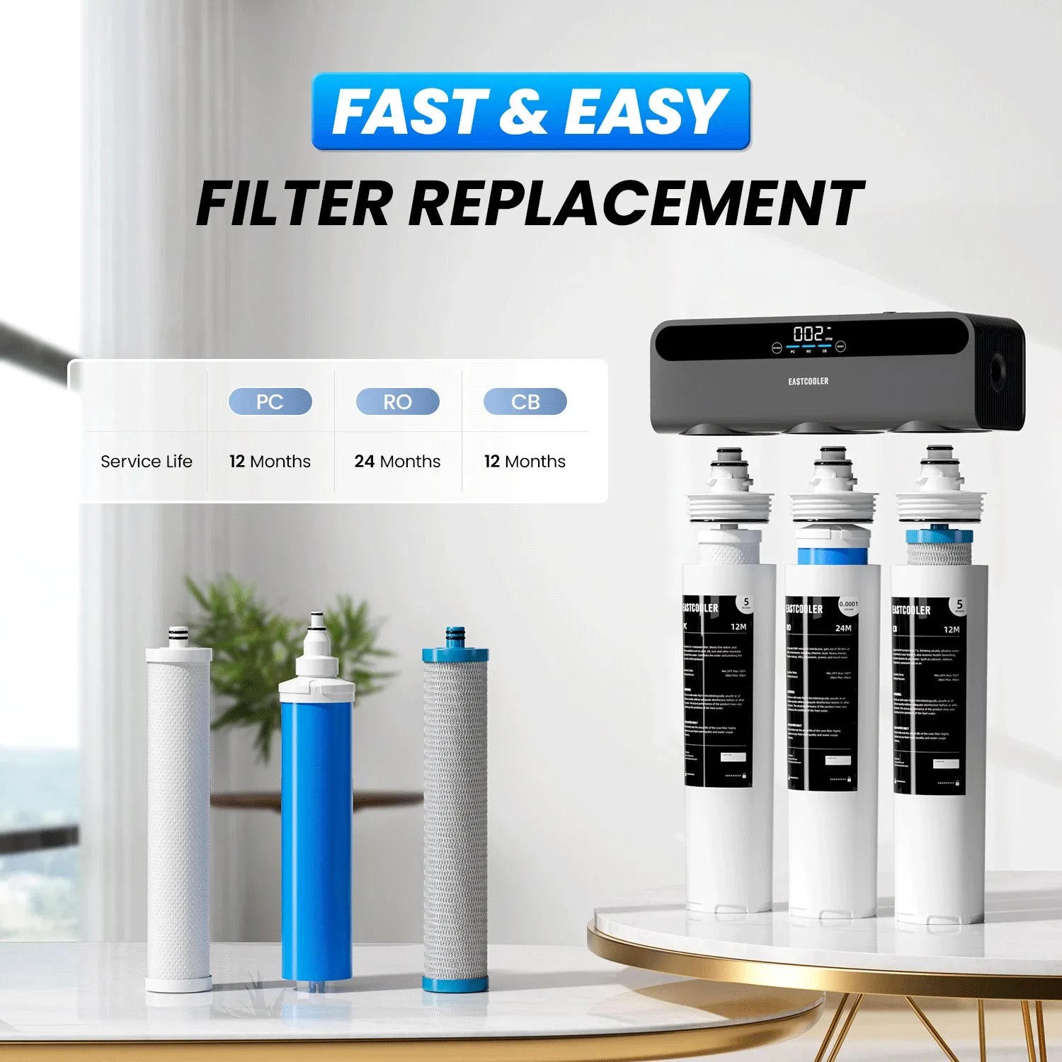 Standard Filter Easy Replacement Under Sink No Electricity RO System Tankless Water Filter