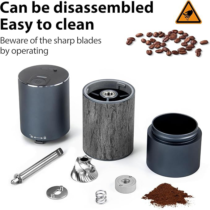 High Quality Wholesale Portable Coffee Grinder with One Button Start Premium Mini Grinder USB Color Box 25 90 Grey ABS RV