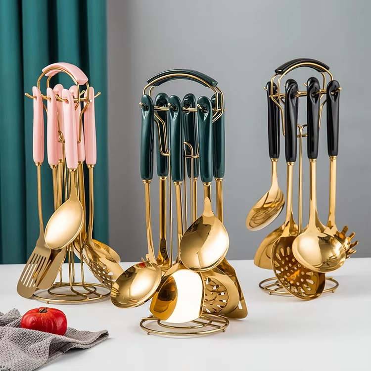 New Arrivals 7PCS Stainless Steel Kitchenware Set Kitchen Accessories Utensils Cooking Tools with Ceramic Handle