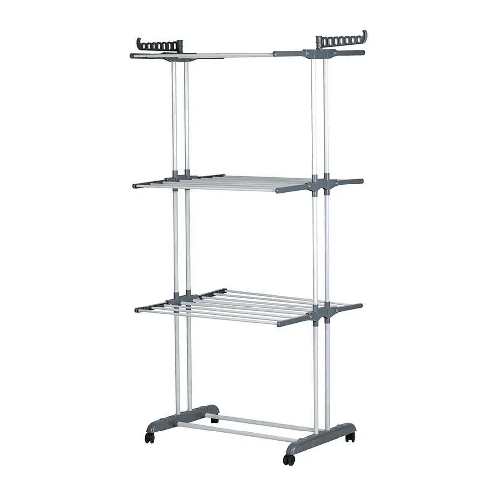 Portable Folding Floor-Standing Towel Rack Metal Drying Rack for Balcony Use