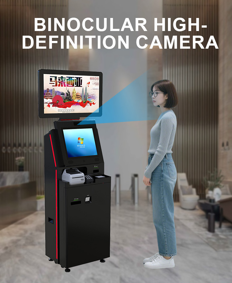 21.5 Inch Dual-Screen Check in Kiosk with Card Dispenser for Hotel Kiosk