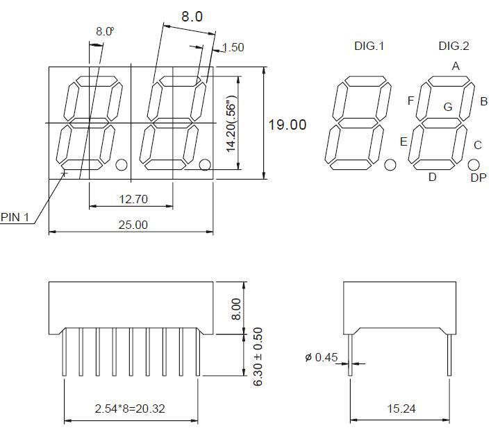 0.56 Inch Dual Digits 7 Diamond-Cut Segment LED Display with RoHS From Expert Manufacturer