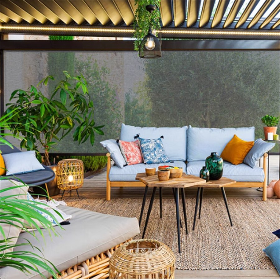 Custom Motorized Exterior Roller Curtain Waterproof Sun Shade Zip Screen for Pergola