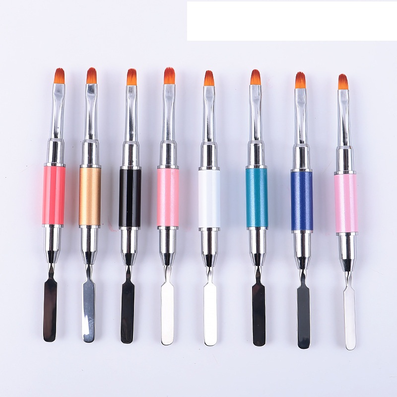 Dual Head 2 Ways Nail Art Brush Acrylic UV Gel Extension Drawing Pen Brush Removal Spatula Stick Manicures Tools