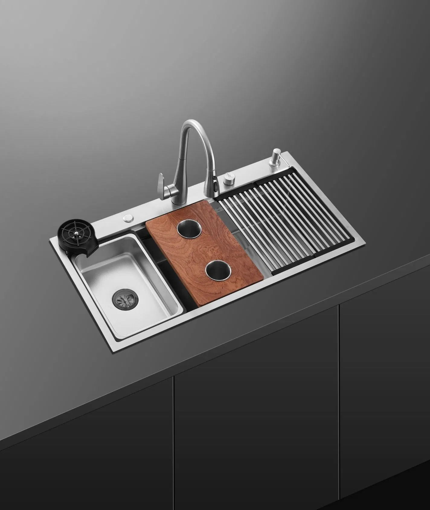 Advanced 304 Stainless Steel Smart Kitchen Sink Handcrafted with Digital Faucet and Glass Washer