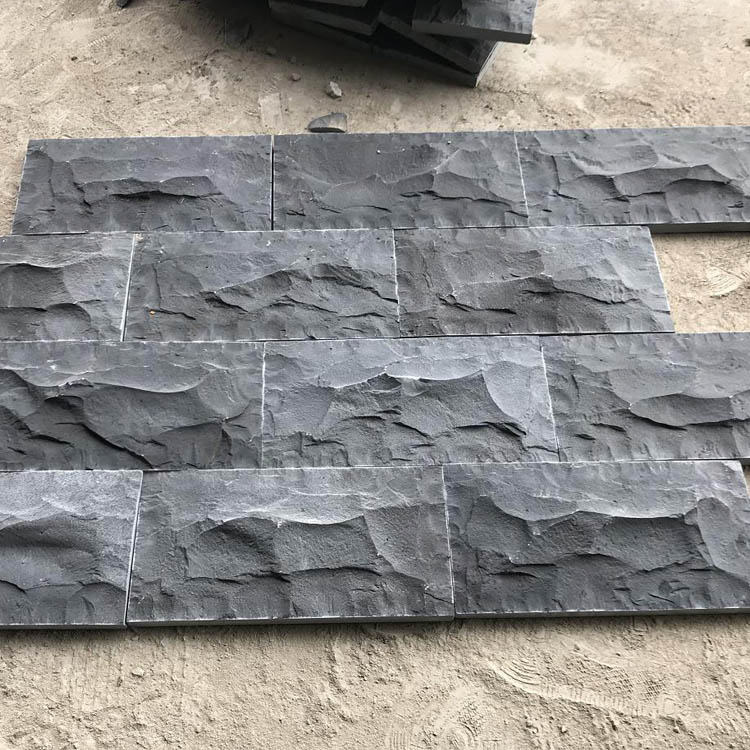 Factory Price Natural Split Murshoom Finish Black Basalt Stone Wall Tiles for Outdoor Wall Cladding