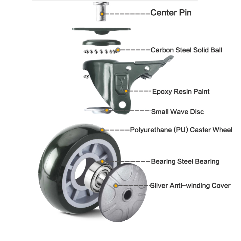 Natural Color Clear Coated Milled Iron Heavy Duty Caster Wheel