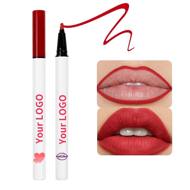 Vegan 2 in 1 Lip Liner Soft Sponge Head Brush Dark Brown Pigmented Liquid Lipstick Waterproof Long Lasting Lip Liner Pen
