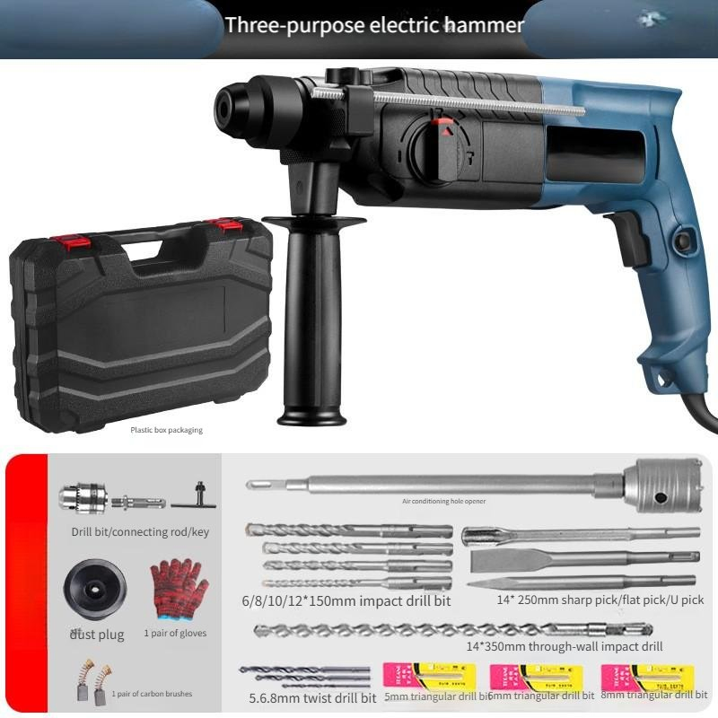 Multi-Function Household Drill with Function of Electric Hammer and Electric Pick Impact Drill Tools Set with Accessories