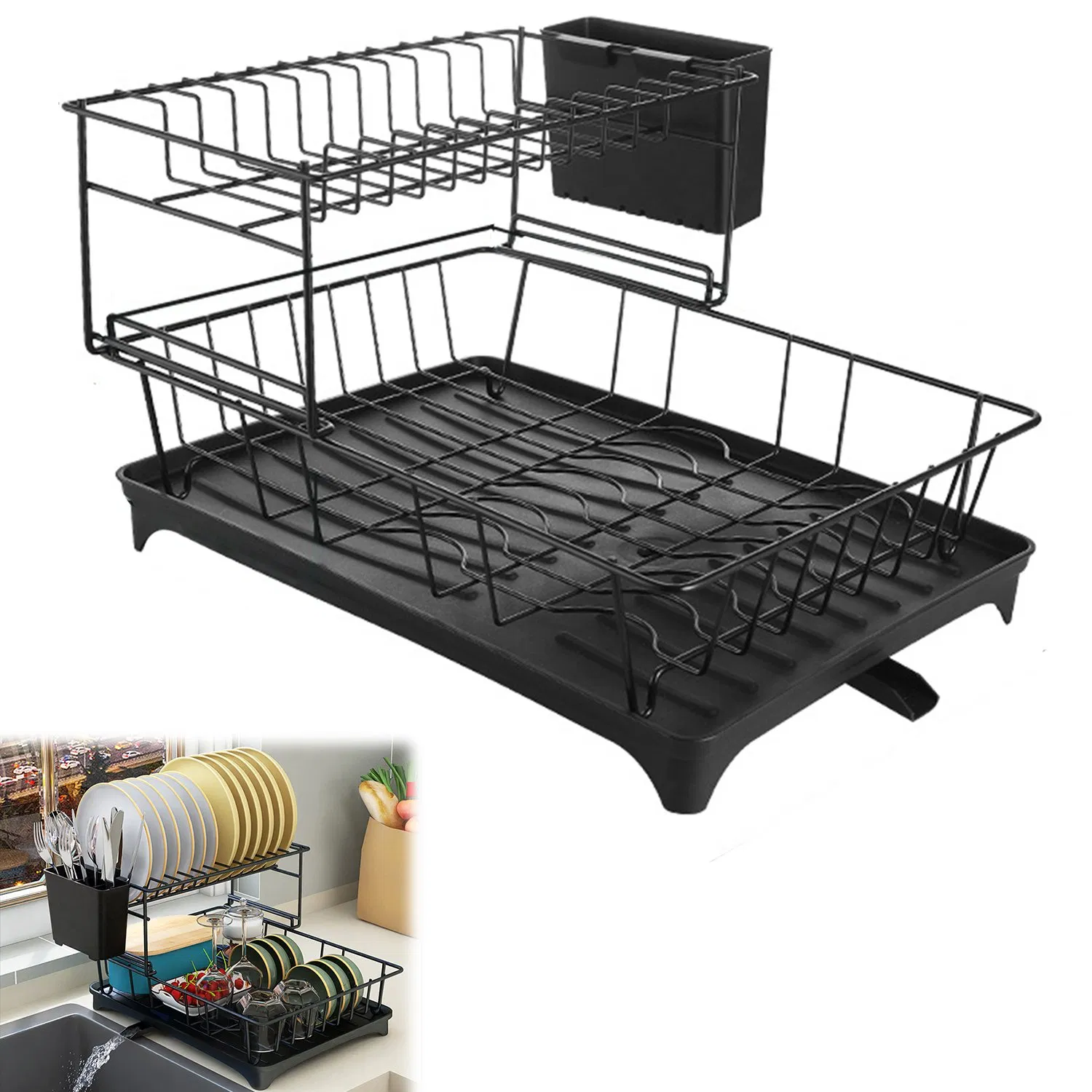 High Quality Double-Layer Kitchen Storage Dish Rack Multi-Functional Storage Drain Dish Rack
