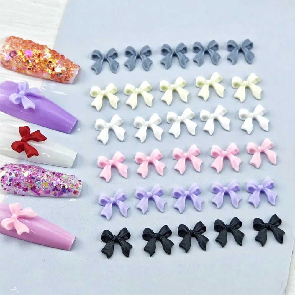 50PCS Multi Colors 3D Resin Bow Manicure Charms Flat Back Cute Nail Art Jewelry for Nails Art Decoration Kit