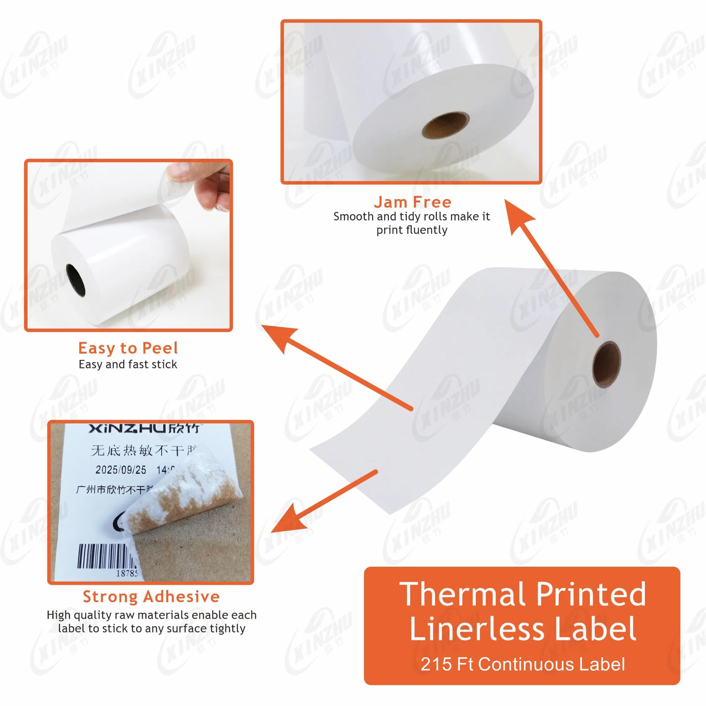80mm*70mm 58mm*65m Size Direct Thermal Linerless Label Roll