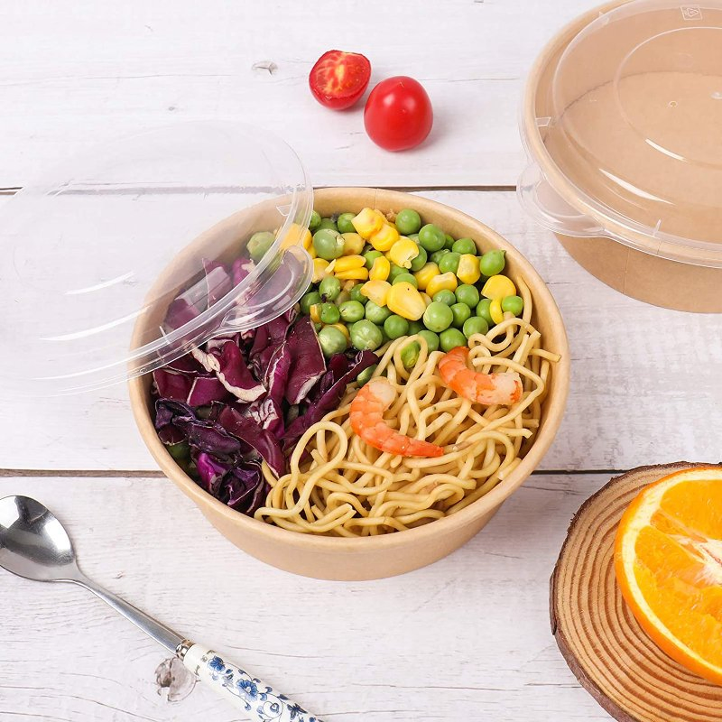 Various Size Lunch Salad Takeout Disposable Kraft Paper Bowl with Lid