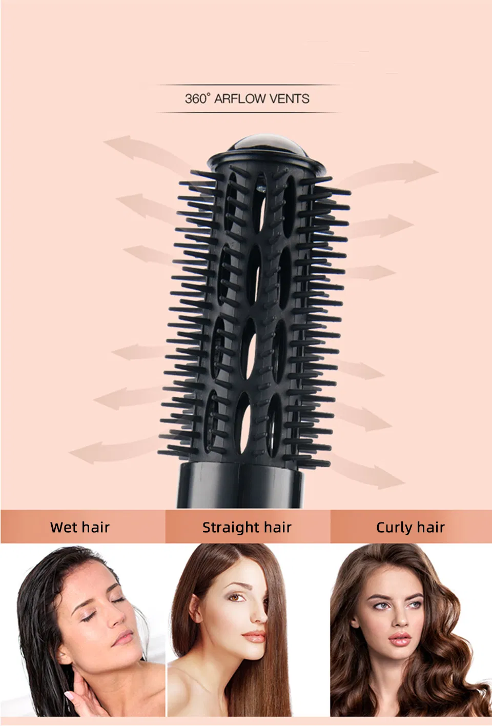 Professional Hot Air Hair Hot Hair Brush Styler with Attachments