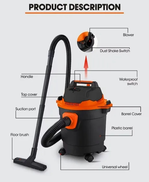 Industrial12L Wet Dry Vacuum Cleaner for Floor Cleaning Professional