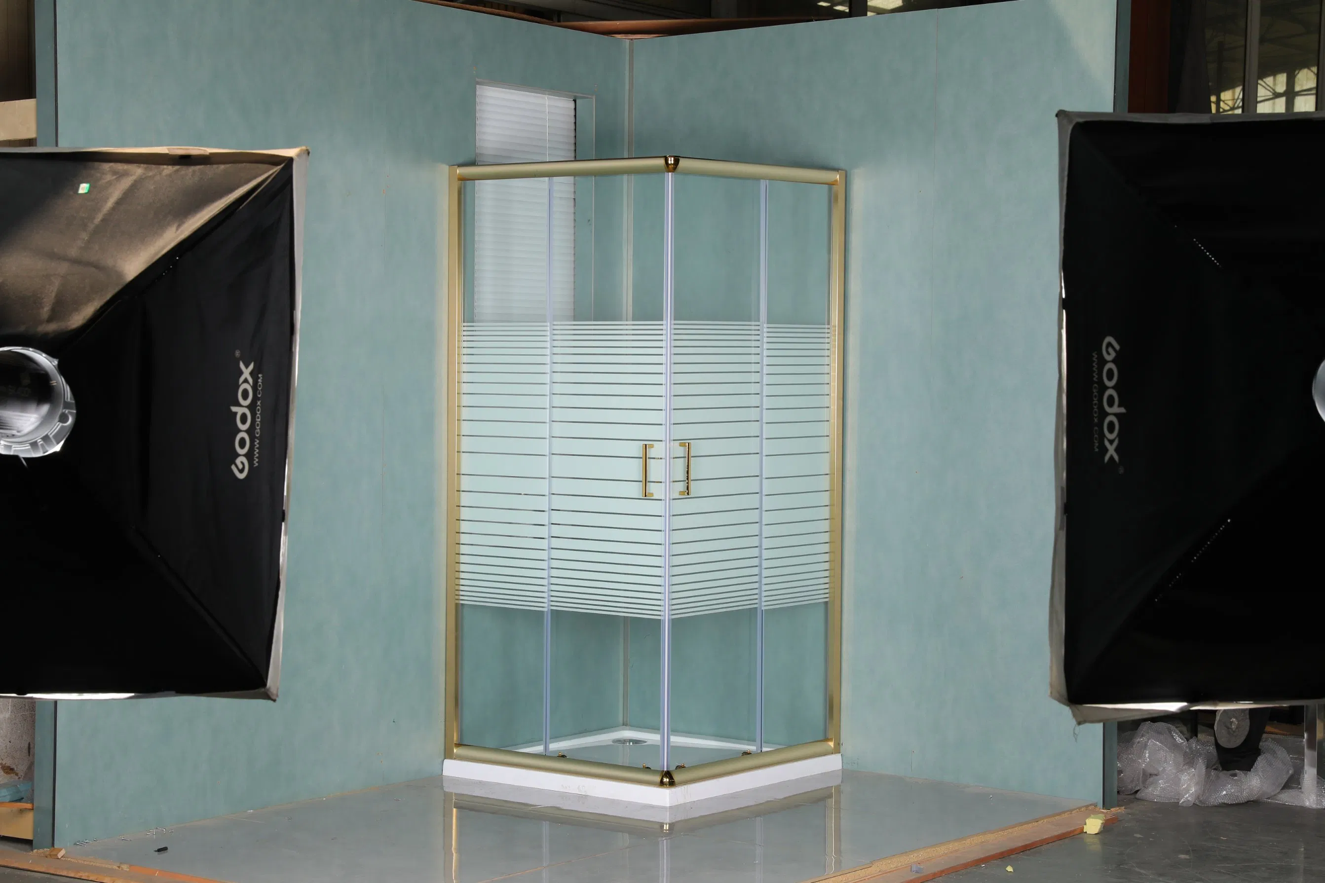 Factory Price Shower Enclosure White Line Tempered Glass Gold Frame Shower Cabin