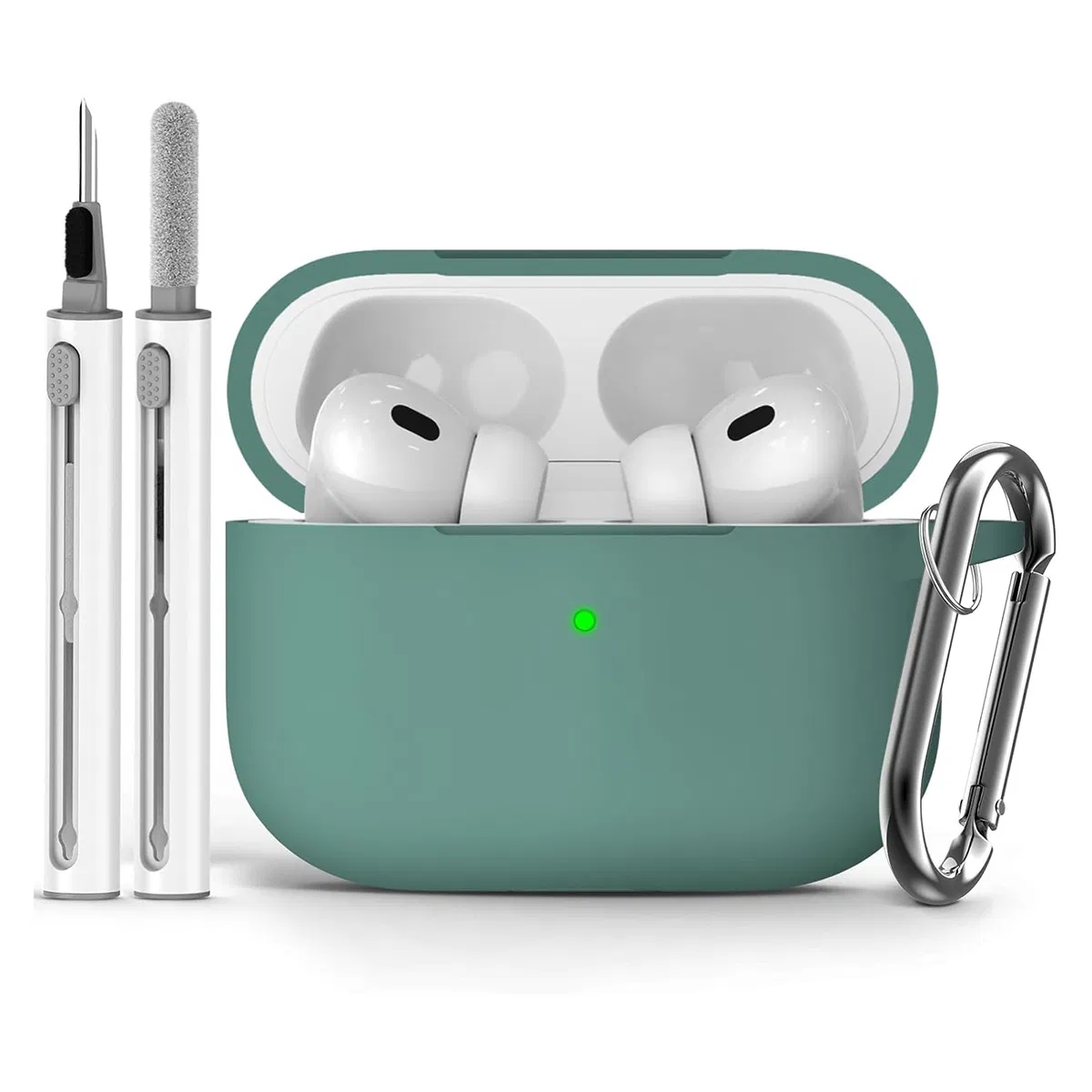 Чехол силиконовый для AirPods с ручкой-чистилкой и карабином