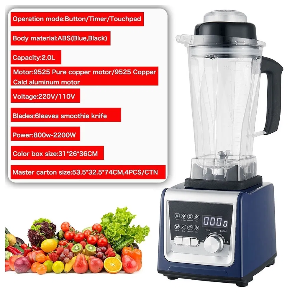 Plastic/Stainless Steel 2200W Multifunctional Push Button Control Type High Speed Food Blender
