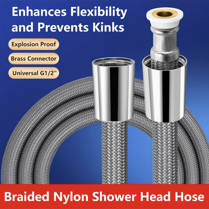 Shower Head Hose Strong 3 Times Density Braided Nylon Anti Leak 1.5m 2m Explosion Proof Solid Brass Insert Nut Showerhead Hose