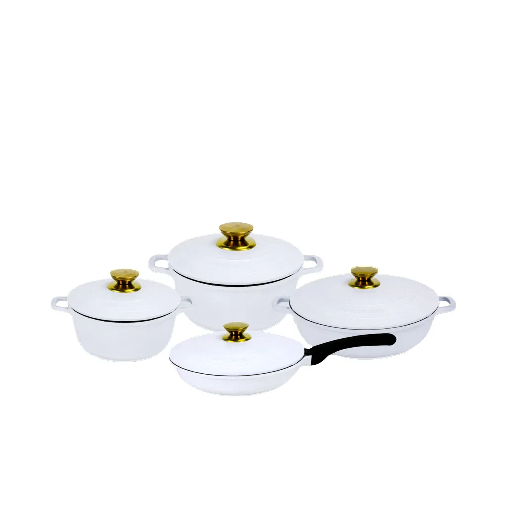 OEM Factory Wholesale 4 PCS White Cooking Casserole Soup Pot Aluminum Cookware Set Kitchen Utensils for Home and Restaurant