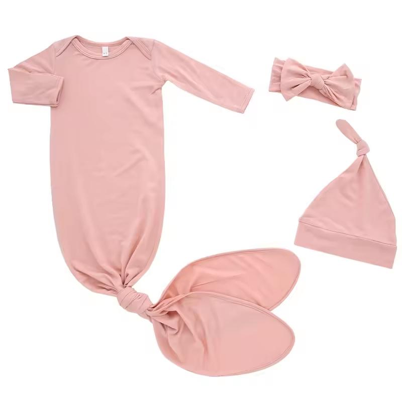 Newborn Bamboo Sleepwear Long Sleeve Baby Sleepingbag Custom Sleeping Knotted Gown