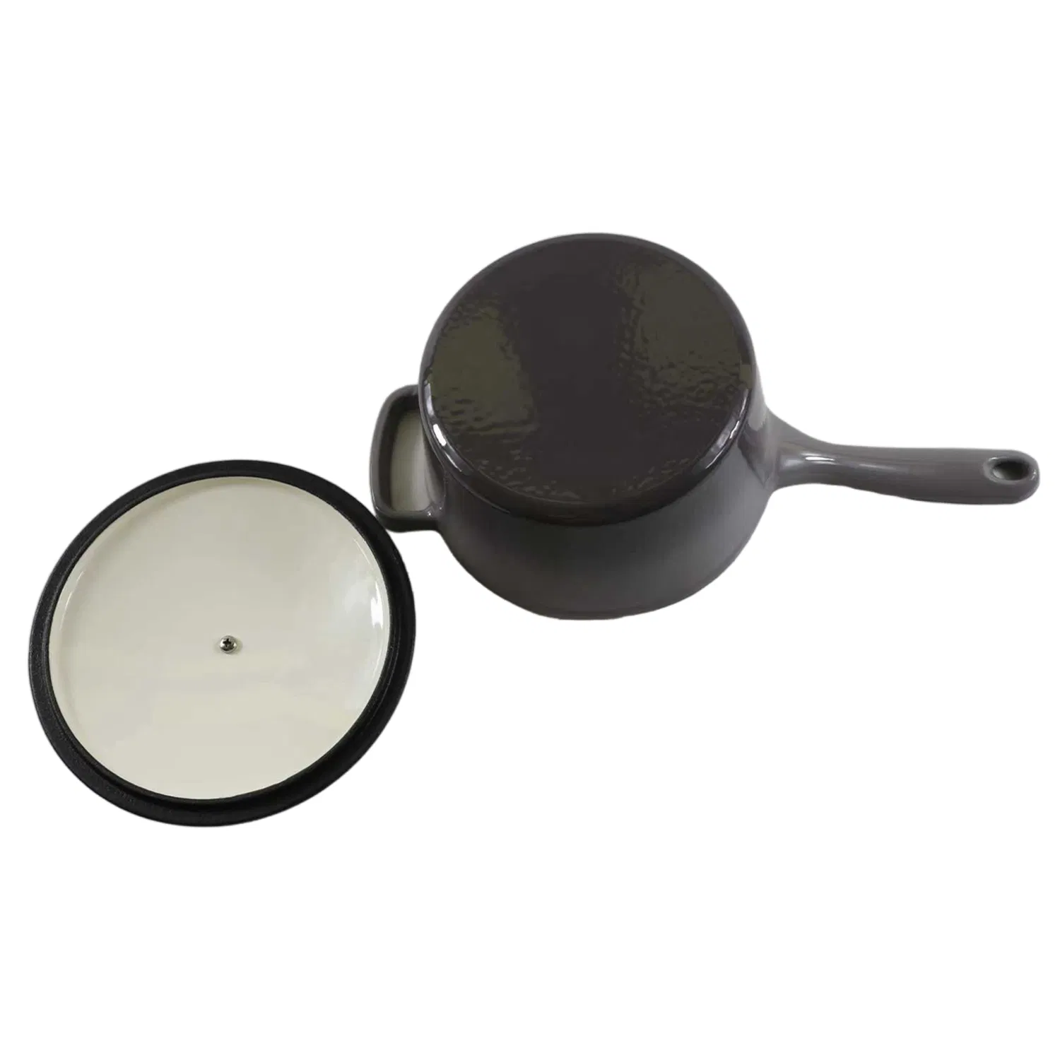 Эмалированная чугунная соусница с длинной ручкой и крышкой