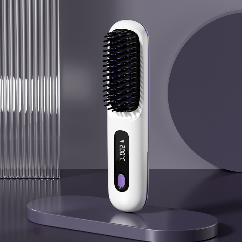 Multiple Styles Wireless Hair Straightener Brush Ceramic Rechargeable Negative Ion 2-in-1