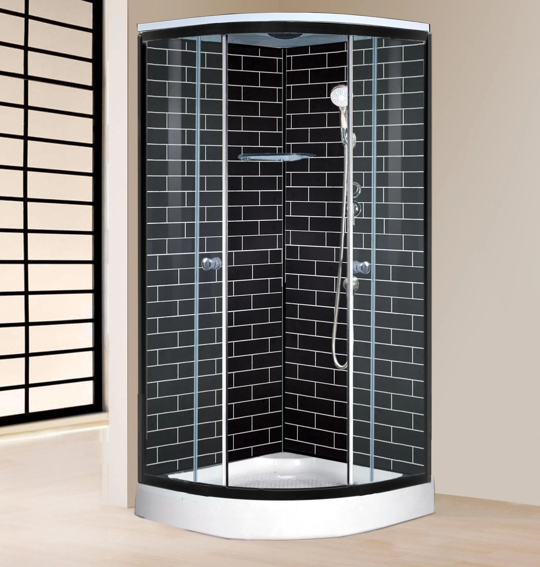 Simple 4mm Tempered Glass Black Aluminum Top Hand Shower Toliet Enclosure Cabin