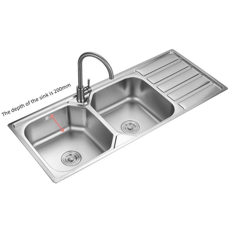 12050f-Stainless Steel Double-Basin Sink with Plates