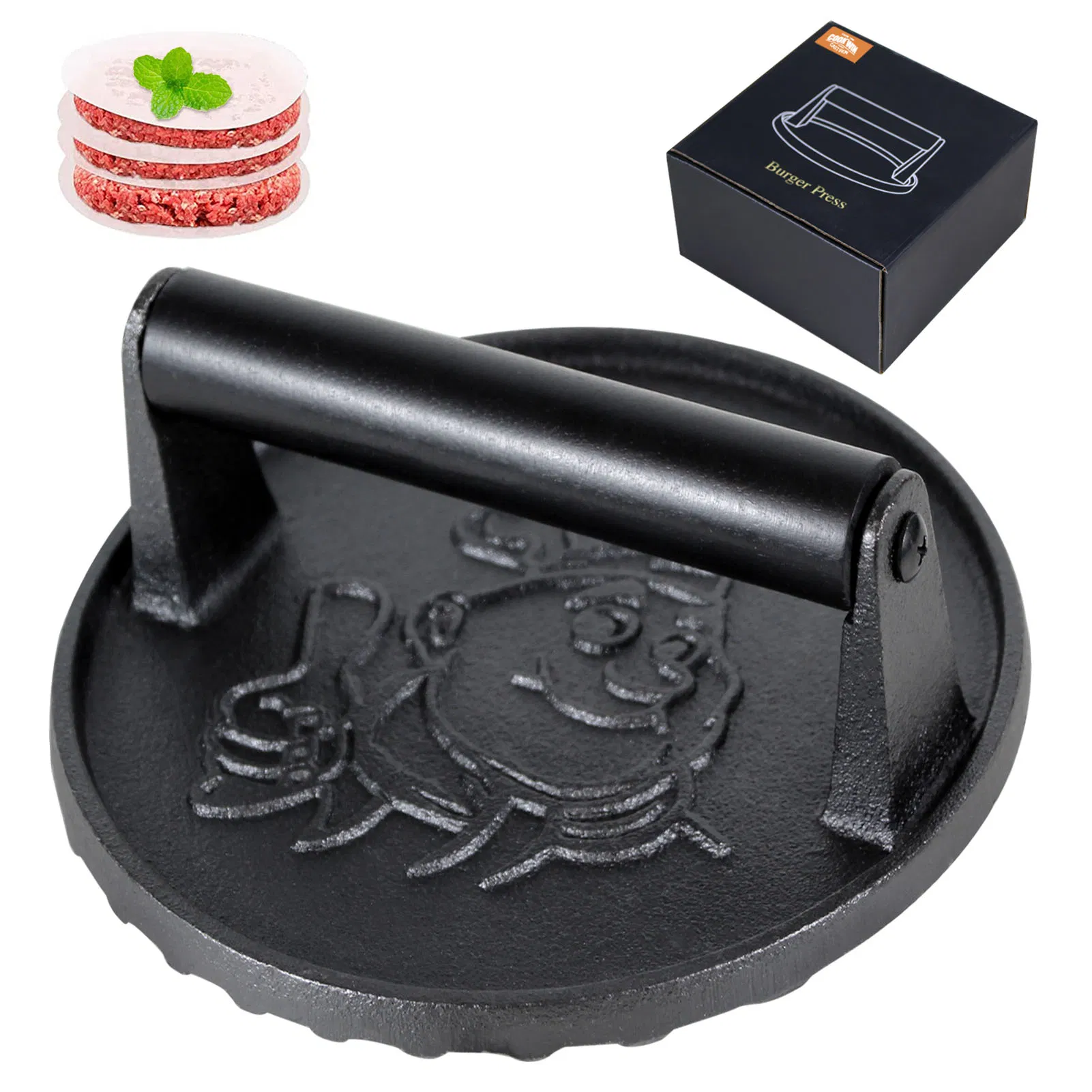 Amzon Hot Sale Cast Iron Grill and Burger Press Round Meat Press for Cooking
