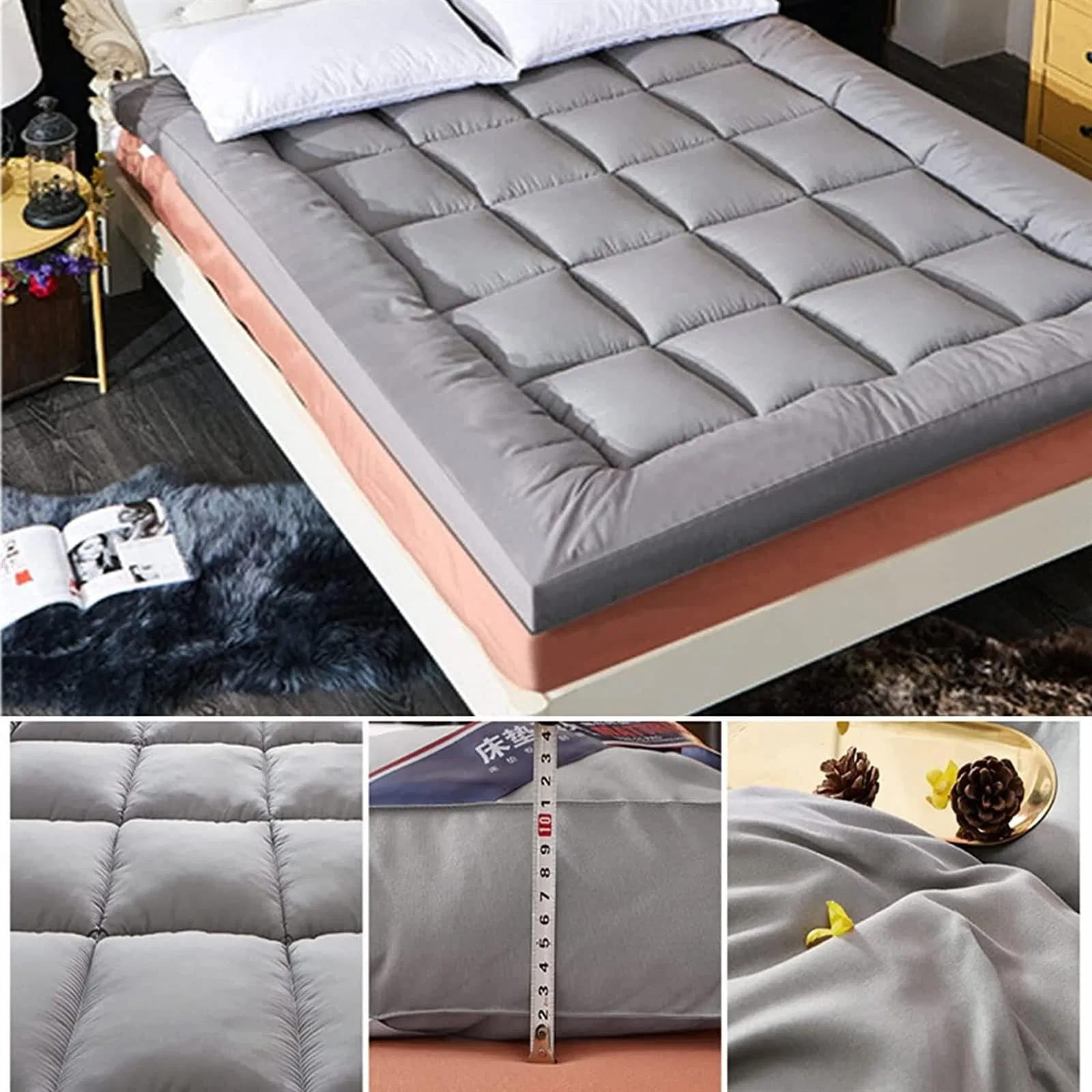 Soft Sleeping Pad Topper Down Alternative Fill Quilted Protect Bed Mattress
