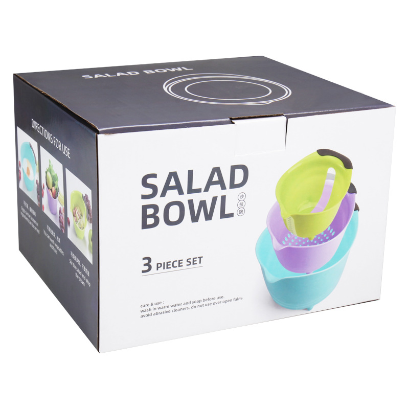 Three-Piece Salad Bowl Set BPA Free-Polished Mixing and Fruit/Vegetable Bowl for Parties