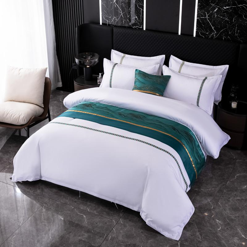 ODM/OEM Hotel Bedding Textile Products Supplier Custom Embroidery Ribbon Comforter Quilt Duvet Cover Europe Hotel Bedding Set for 5 Star Hotel Guesthouse