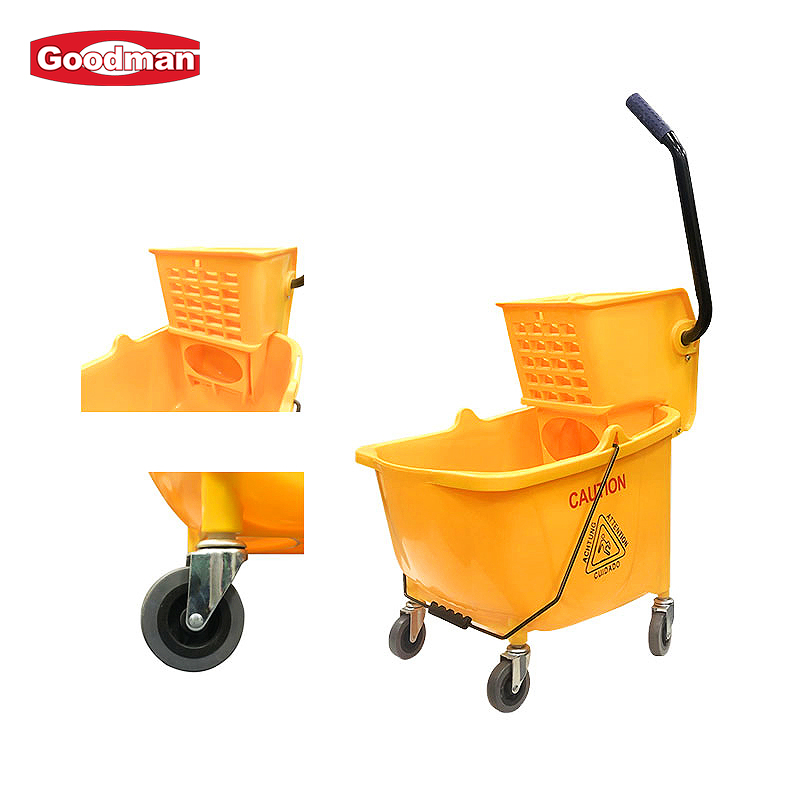Commercial Restaurant Cleaning Tool Customized Color Logo 36L (38Qt) Side Press Yellow Plastic PP Floor Cleaning Mop Bucket with Wringer on Wheels