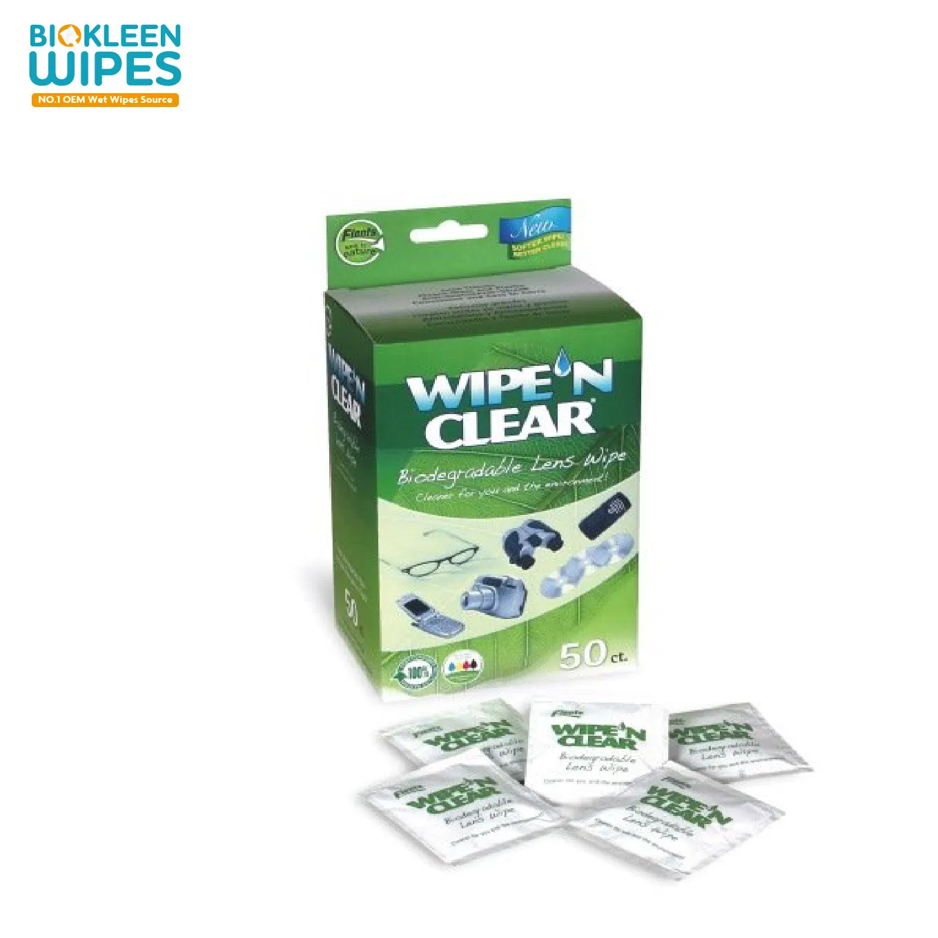 Biokleen 60 Pack Private Label Disposable Lens Wipes Pre-Moistened Portable Eyeglass Lens Wipes Moistened Lens Cleaning Wipes