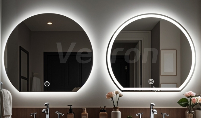 Customized Modern Style Hair Salon Furniture Decorative Wall Mirror Glass Display Round Half Circle Wall Decor Defogger Illuminated Smart Mirror