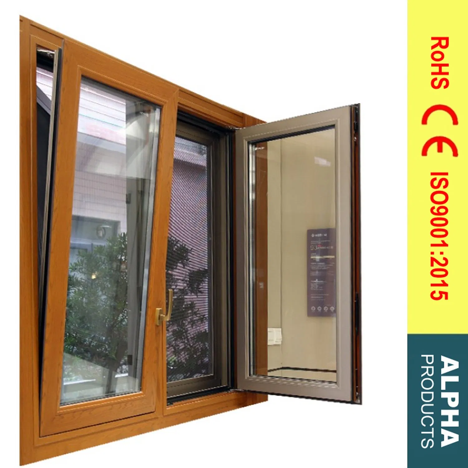 Aluminum Injection Casement Windows Series50 with Hollow Glass for Building Material