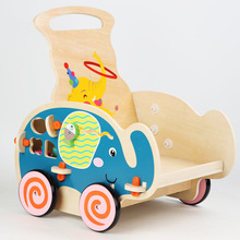 Pull Along Multifunctional Wooden Stollers Elephant Walkers with Blocks for Toddler Toys