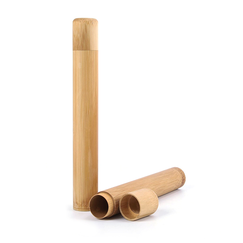 Bamboo Toothbrush Holder Travel Case Natual Round Tube Hotel Eco Friendly