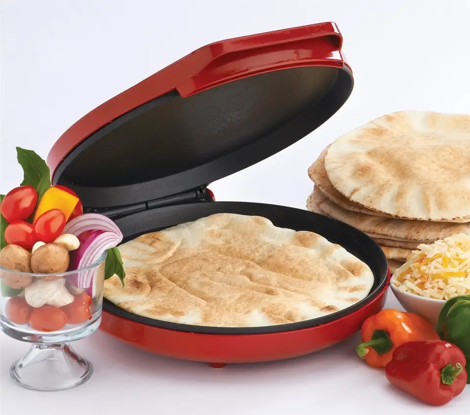 Grill and Griddle with Timer and Temperature Knob Pizza Maker