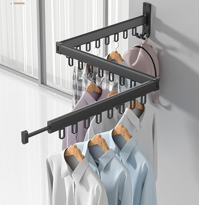 3 Fold Stainless Steel Balcony Wall Mounted Rectractable Collapsible Clothing Laundy Drying Racks for Hanging Clothes